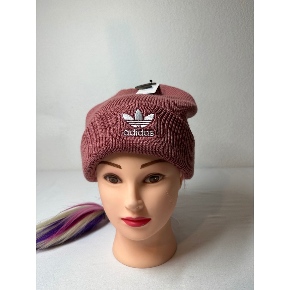 Adidas Originals Women Trace Maroon Trefoil Logo Cuffed Beanie Hat NEW